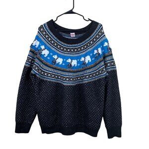 Christmas Holiday Time Women’s Polar Bear Fair Isle Sweater Blue Black Sz 1X Re